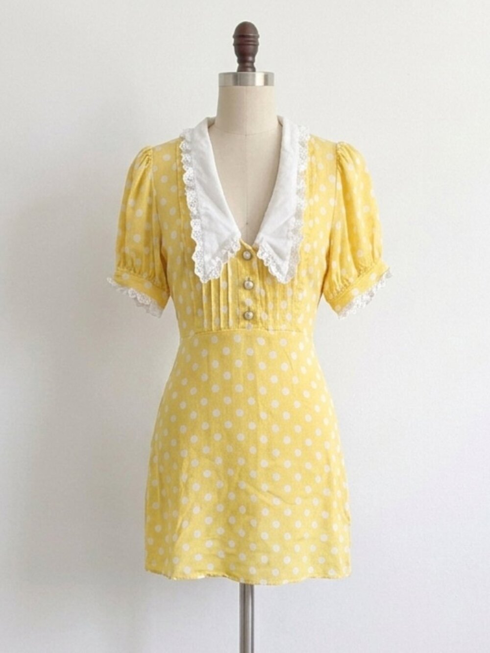 SOLD Retro Vintage Styled Polka Dot Micro Mini Dress Lace Collar Diner 50's